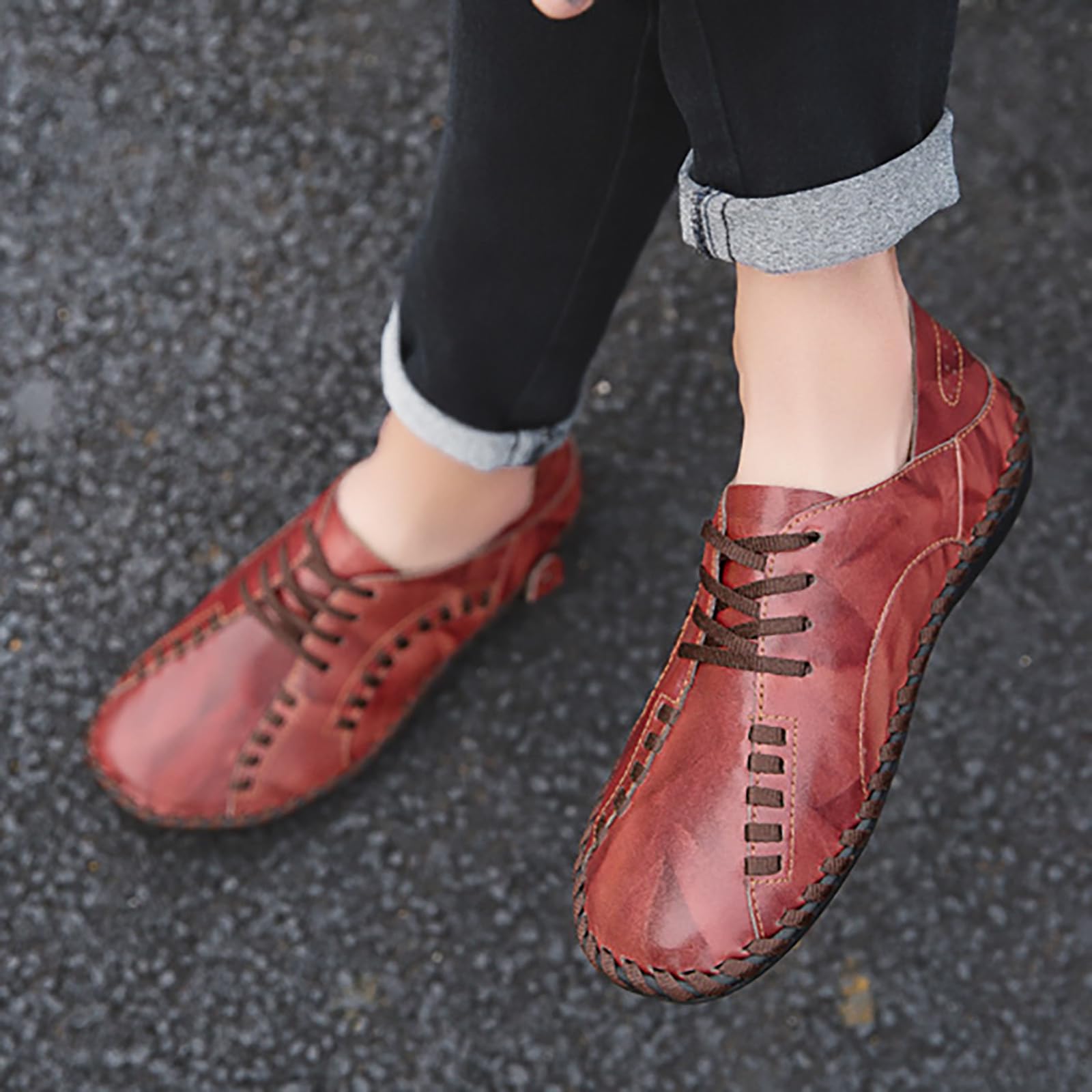 Zapatos de senderismo hechos a mano para hombre, zapatos casuales con cordones, transpirables, cómodos, zapatos de cuero para caminar al aire libre, zapatos de conducción informales, zapatillas de