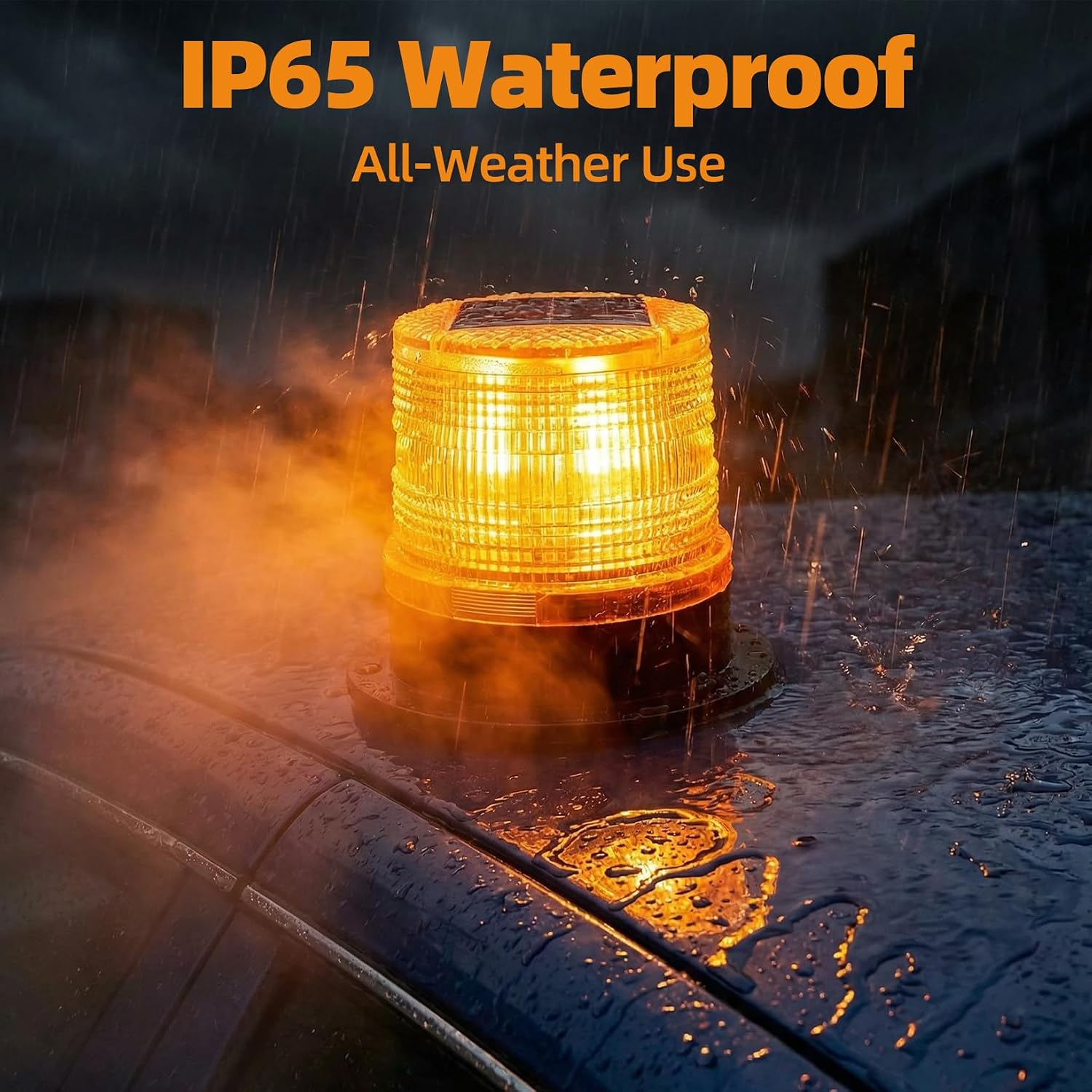Solar Strobe Warning Light, Amber LED Beacon with Magnetic Base | Auto Dusk Flashing, 360° Visibility, Magnetic and Screw Mounting