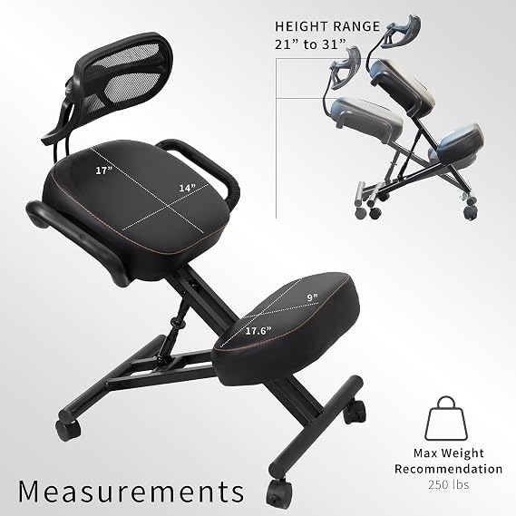 DRAGONN by VIVO Black Ergonomic Kneeling Chair, Back Support, DN-CH-K02B