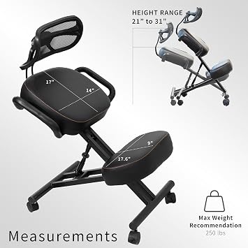 DRAGONN by VIVO Black Ergonomic Kneeling Chair, Back Support, DN-CH-K02B