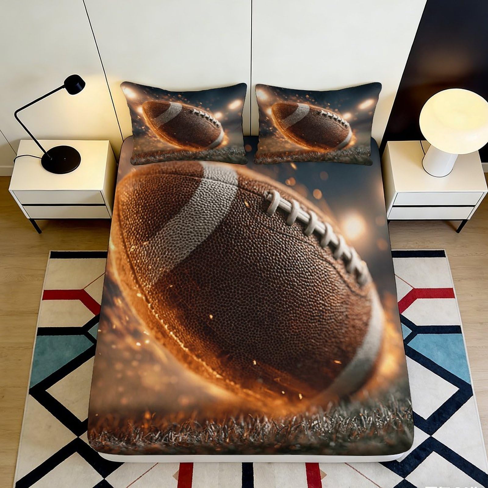 Pnayamiorkfel Style-8 3D Printed Football Stadium Fitted Sheet Microfiber Soft Breathable American Rugby Bed Cover For Bedroom Dorm Decor 90X200x25cm
