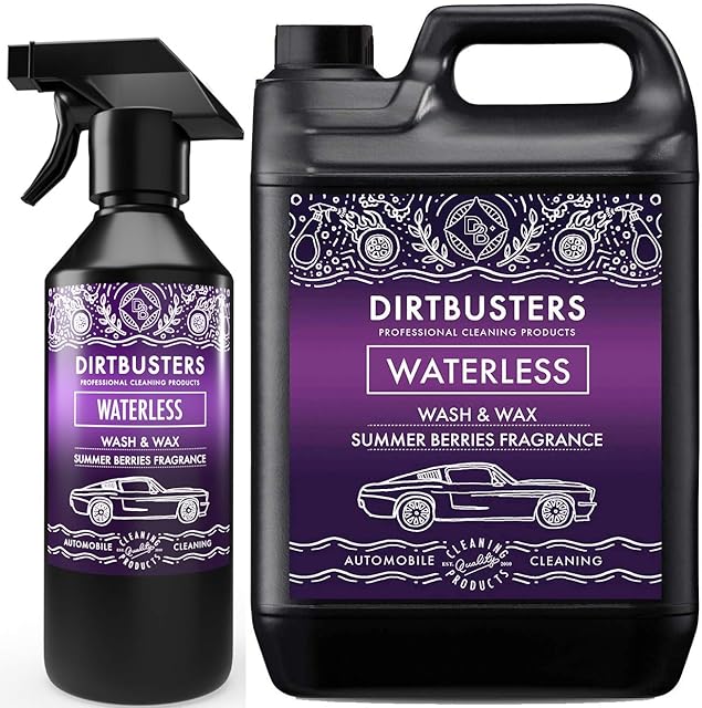 Dirtbusters Waterless Wash And Wax Car Cleaner, Easy To Use Spray On Wipe Off Car Shampoo And Wax For A Shiny Hydrophobic Polish Finish, Summer Berries (5.5L)