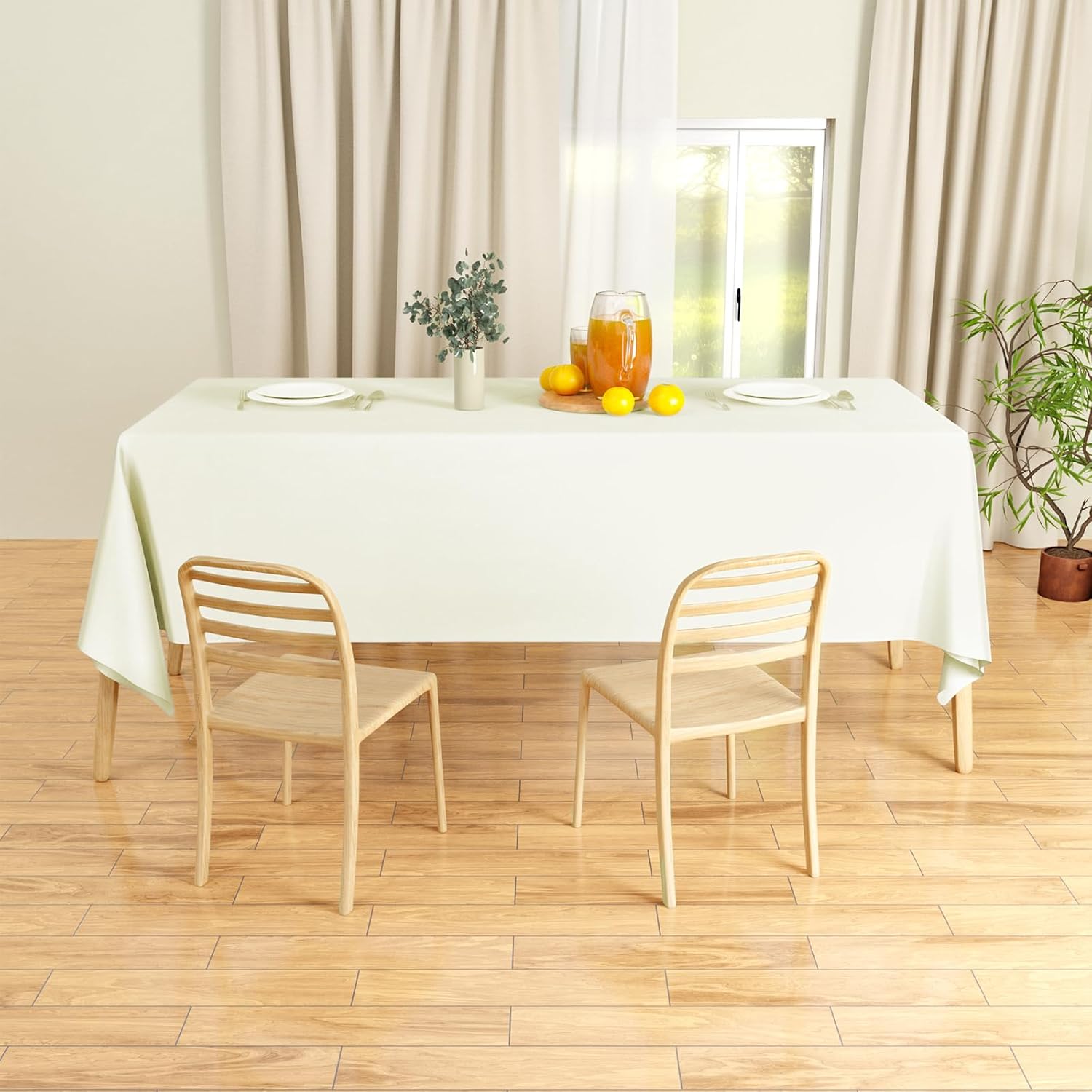 IVAPUPU 6 Pcs Ivory Table Cloth for Rectangle Table - 70 x120 Inch Tablecloths Rectangular Cloths Waterproof Washable Wrinkle Resistant for 6 FT Wedding Cocktail Party