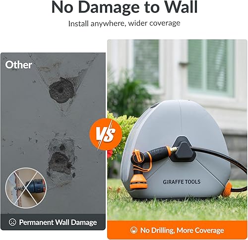 Miniatura 3 de Giraffe Tools Carrete de manguera retráctil con 12 pulgada x 100 pies, carrete de manguera de jardín resistente para montaje en tierra, rebobinado