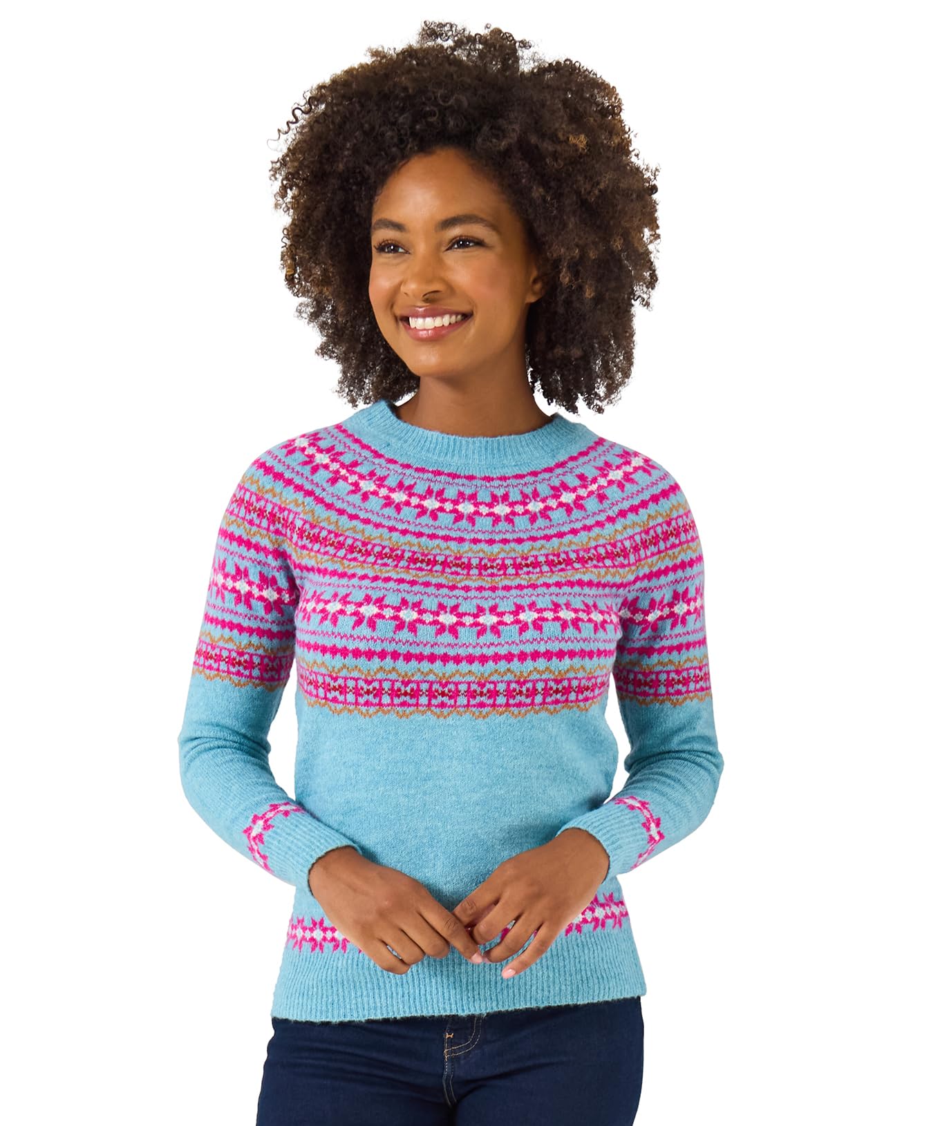 Joe Browns Women's Classic Crew Neck Fairisle Jumper Pullover Sweater, Blue, 14