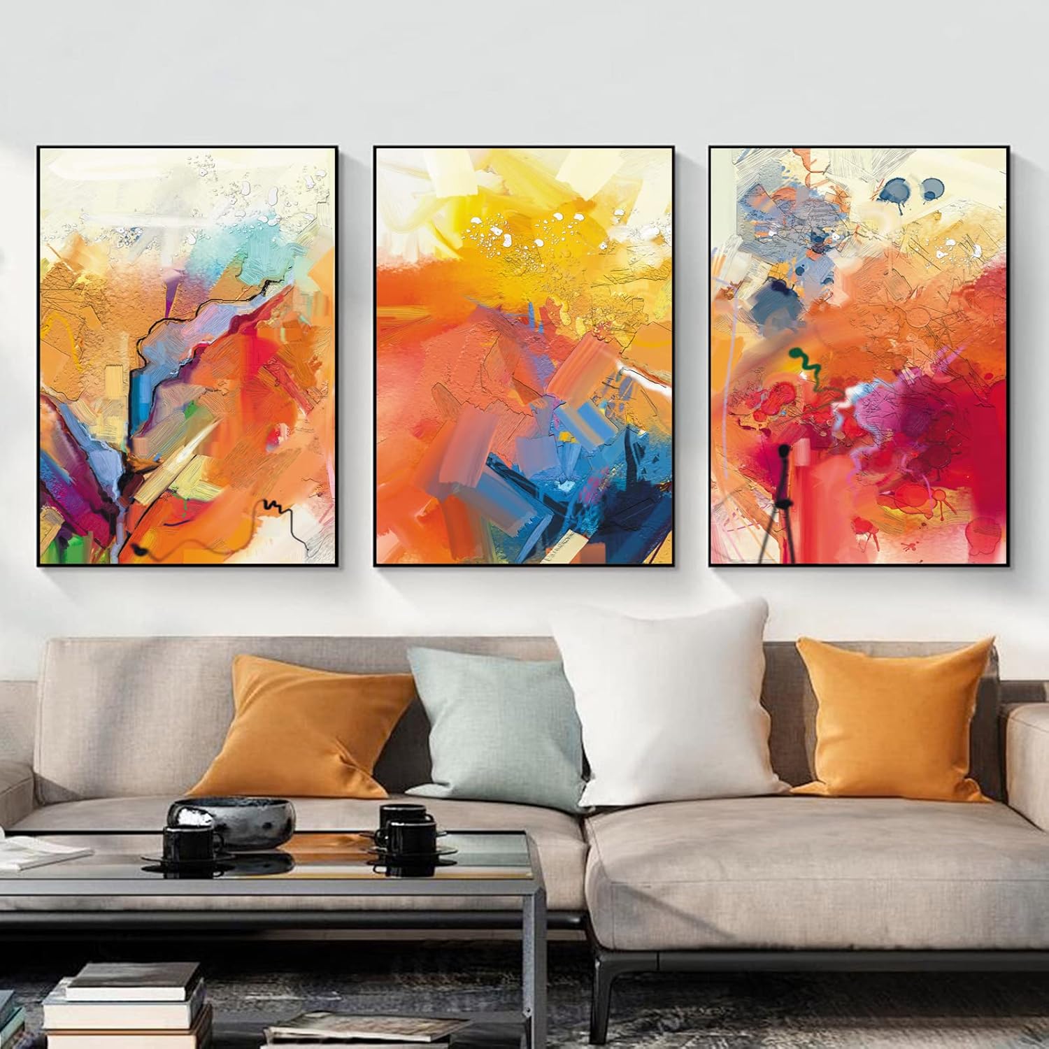 抽象的なオレンジキャンバスウォールアート ピンクとオレンジの絵画