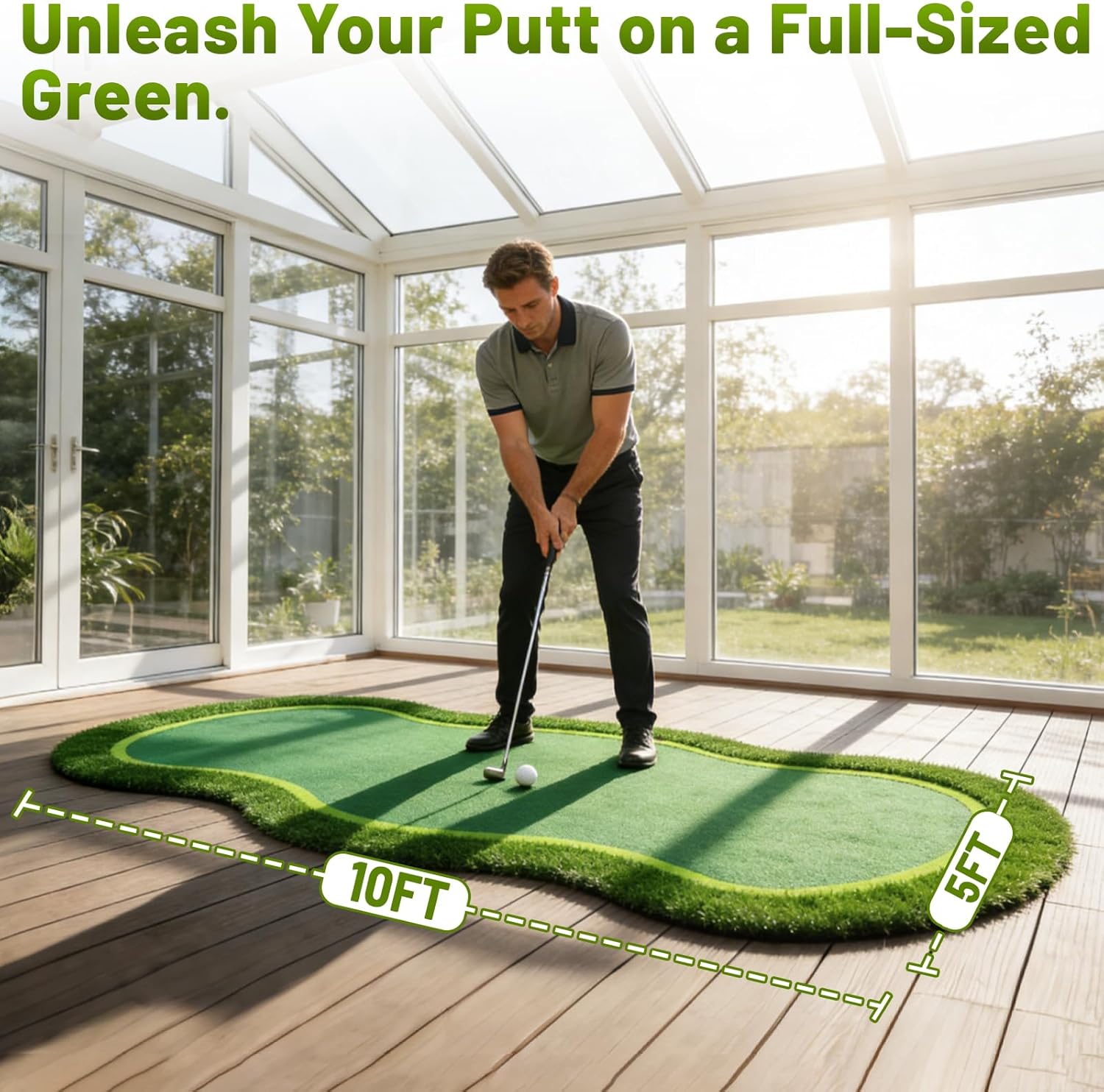 Bearwill Golf Putting Green,5ft x 10ft Golf Practice Putting Mat,Professional Large Golf Training Mat for Indoor Outdoor Garage Backyard