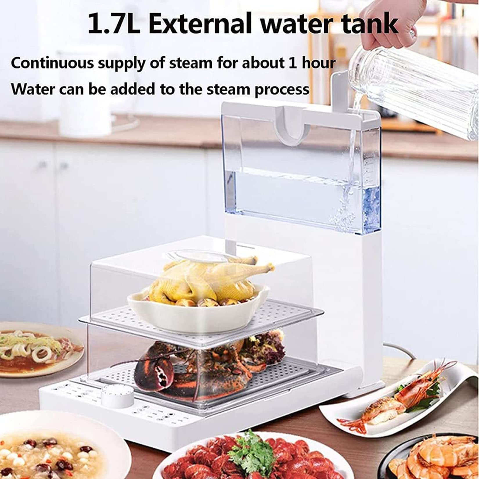 Vaporiera Pieghevole a 3 Livelli, Timer Da 60 Minuti, Vaporiera Elettrica Per Carne Di Verdure Da 1500 W Con Capacità Di 18,8 L, Design Compatto E Facile Da Riporre, Per Verdure, Carne E Pesce