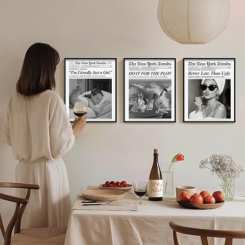 Miniatura 5 de uniro Arte de pared de periódico vintage de moda, 6 piezas de arte de pared de 8 x 10 pulgadas, arte de pared de periódico de moda uniro New York,