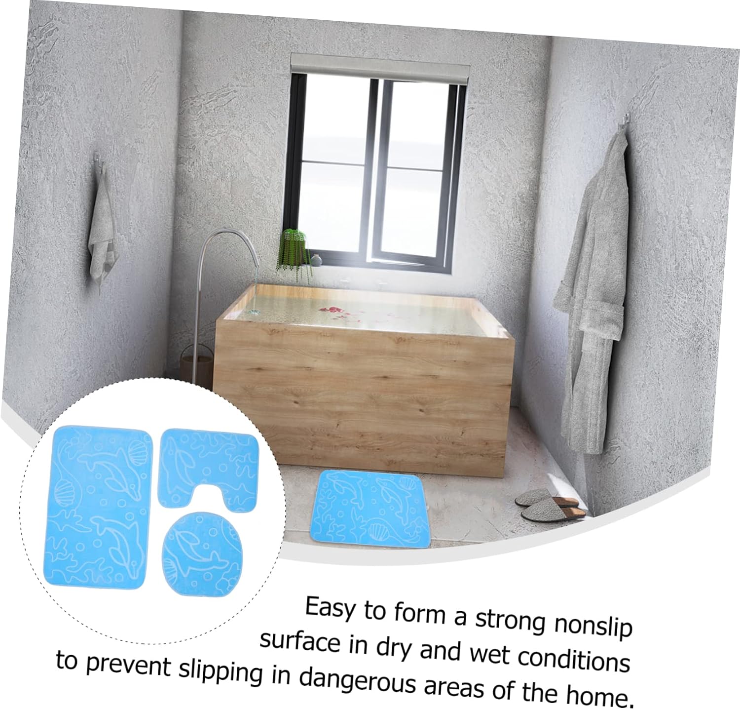 Alipis Bathroom Mat Blue 3pcs Cartoon Kids Set, Waterproof Anti-Skid