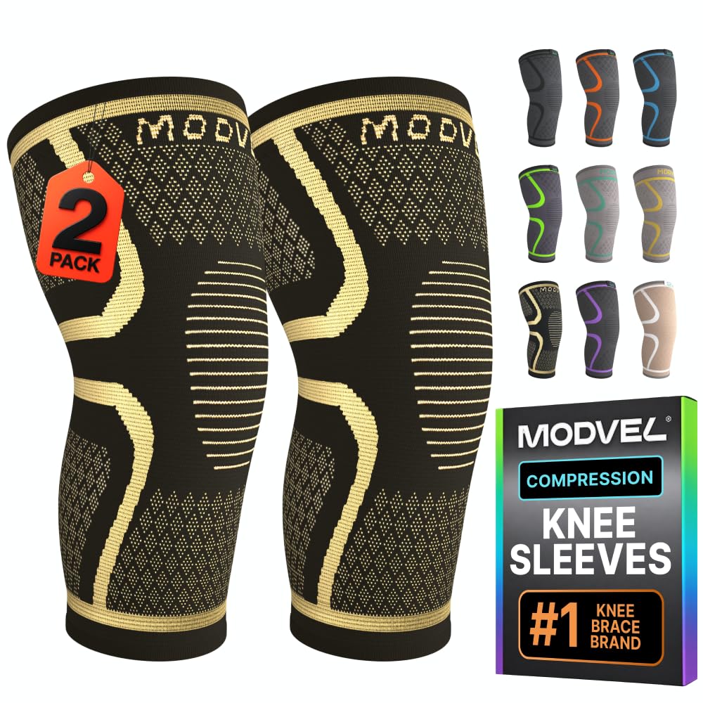 Modvel Compression Knee Brace for Women &amp; Men - 2 Pack Knee Brace for Running Knee Pain, Knee Support Compression Sleeve, Workout Sports Knee Braces for Meniscus Tear ACL &amp; Arthritis Pain Relief