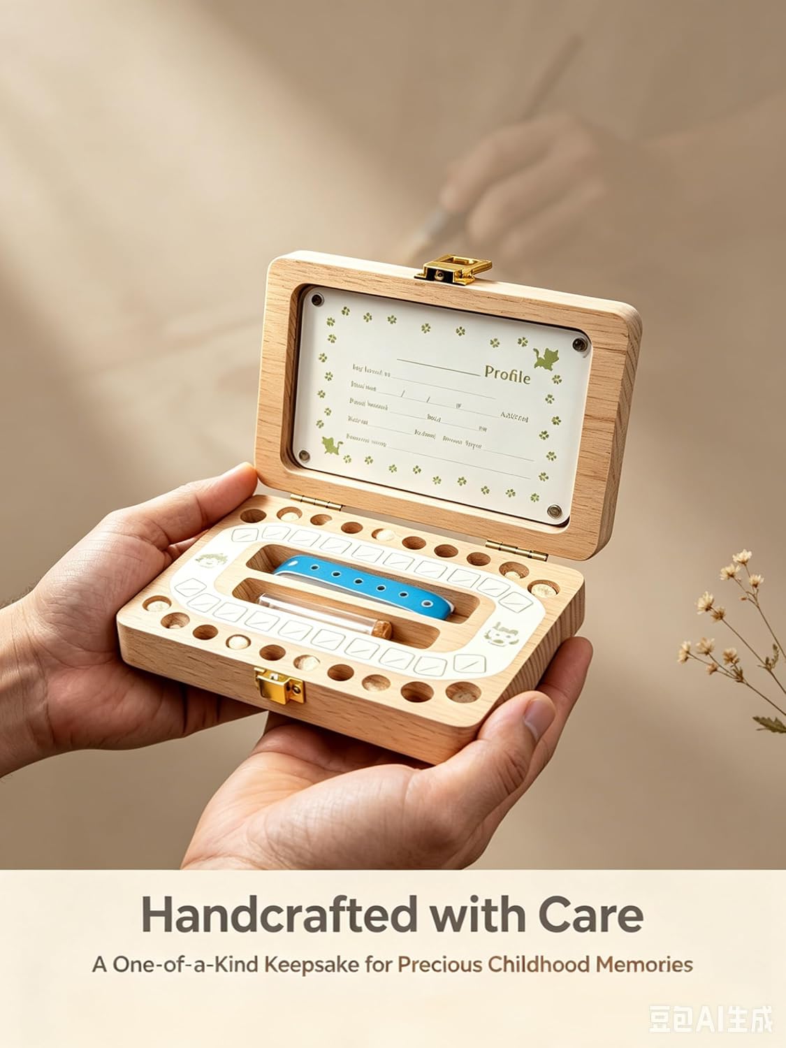 Tooth Fairy Tooth Holder, Handcrafted Natural Wood Storage Box with Fairy Gold Coin, Ideal for Baby Teeth Umbilical Cord Lanugo, Odorless Non-Toxic Keepsake Organizer for Lost Teeth (Large)