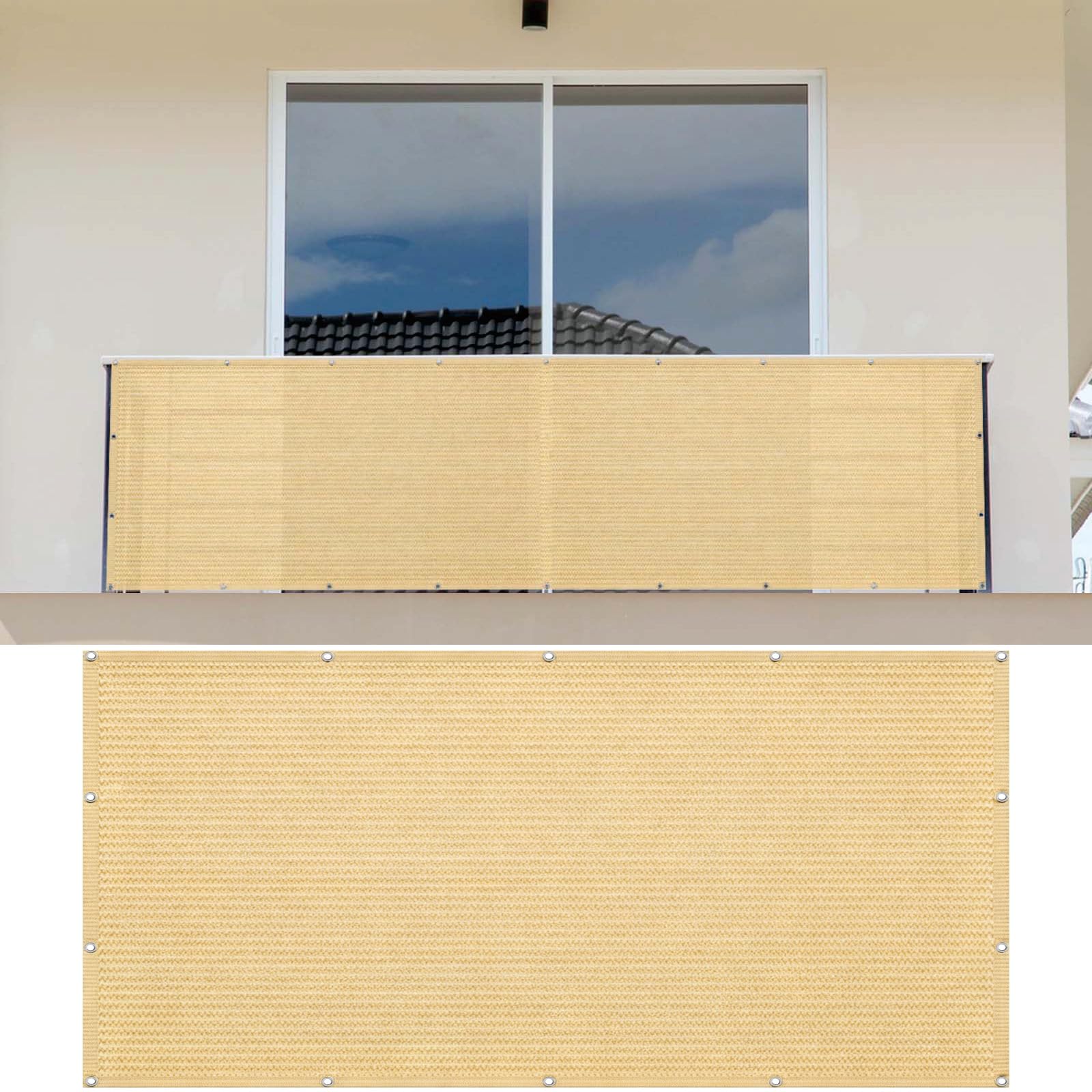 Brise vue balcon 145x575 cm en HDPE jaune sable résistant aux UV