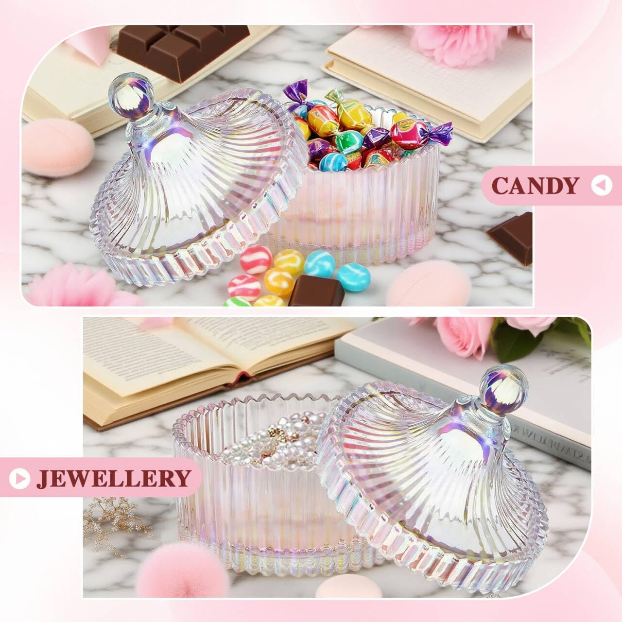 5 Pcs Extra Large Body Powder Puff and Container Set – 5.43" Oversize Crystal Powder Container | 3.54" Ultra-Soft Velour Puff, Washable & Reusable, Ideal for Face/Body Glitter & Wet/Dry Makeup