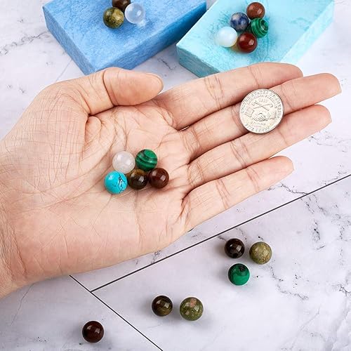 Miniatura 3 de KISSITTY 50 cuentas redondas naturales y sintéticas mezcladas espaciadoras sueltas sin agujero/sin taladrar 0.354 in Cab Chakra energía curativa