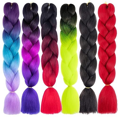 Xiaofeng Extensiones de cabello trenzado para mujer, 6 paquetes de 3.53 ozpaquete, 24 pulgadas, alta temperatura, ombré, pelo sintético jumbo