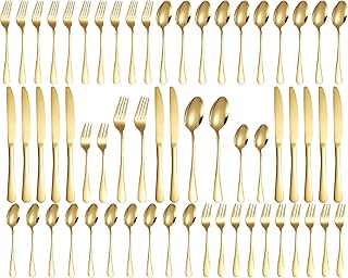 Cutlery Set for 12 People, 60-Piece Golden Cutlery, Highly Polished and Dishwasher Safe, Elegant Cutlery Gold, with Knife, Fork, Spoon, for Home, Party, Restaurant (Gold)