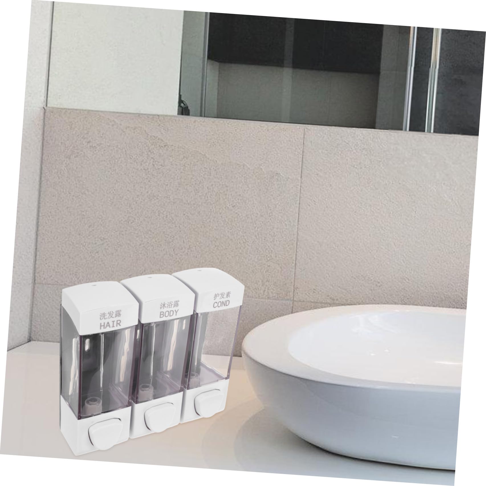 Toyvian Dispenser Sapone Liquido da Parete senza Foratura 3 Scomparti 1050 Ml in Abs Facile da Installare per Bagno e Uso Familiare