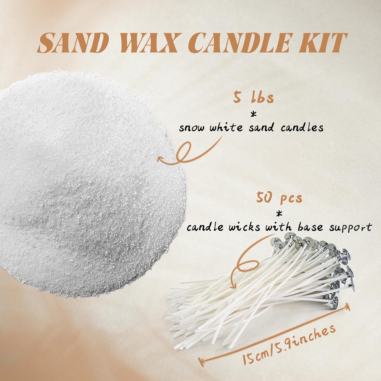ENCANLIGHT 5 lb Pearl Wax Sand DIY Set with 50 Wicks Reusable Pearled Candle Wax for DIY Home Kit