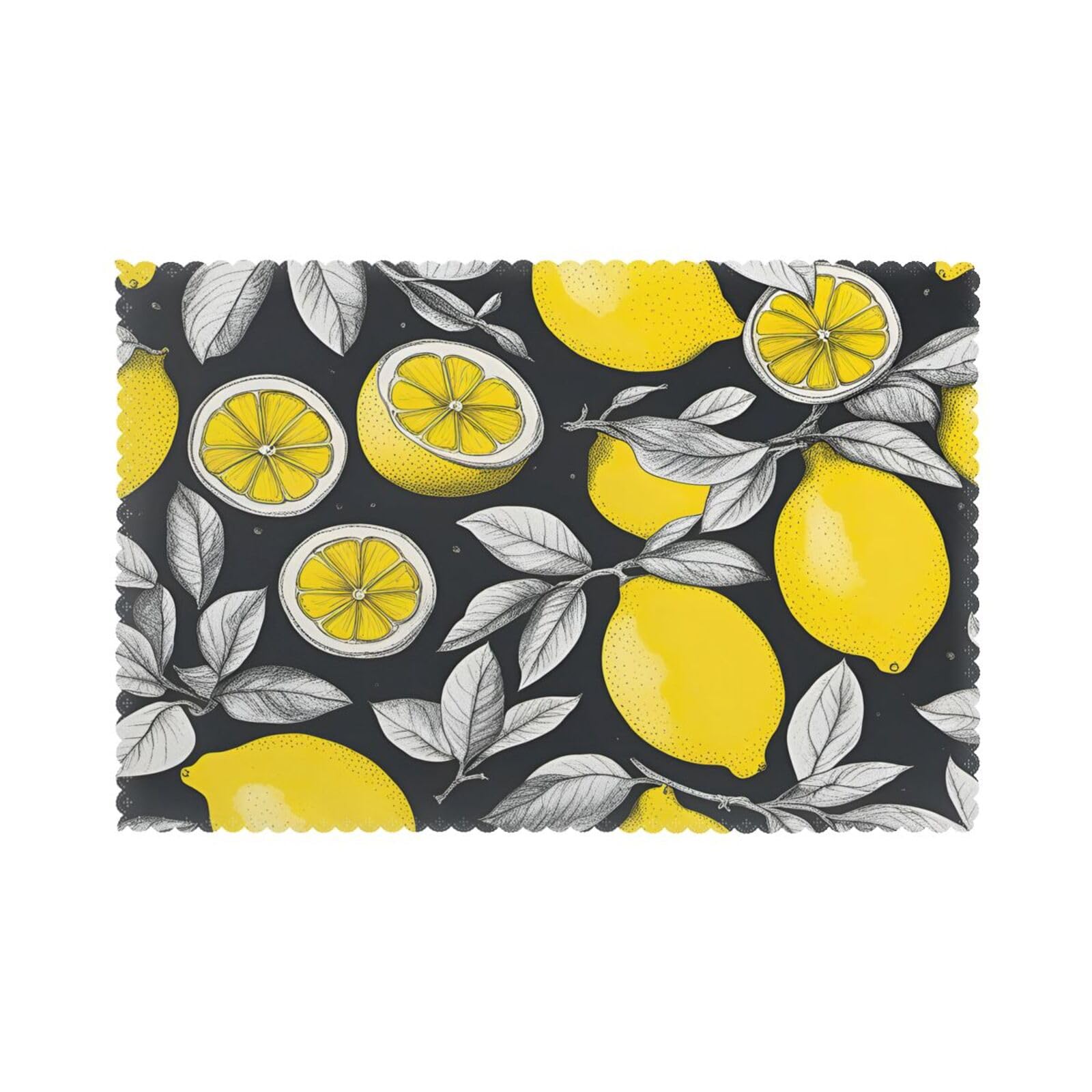 Lemon Fruit Pattern Print Placemats for Dining Table Set of 6 12x18 Inch Table Mats for Party Kitchen Dining.