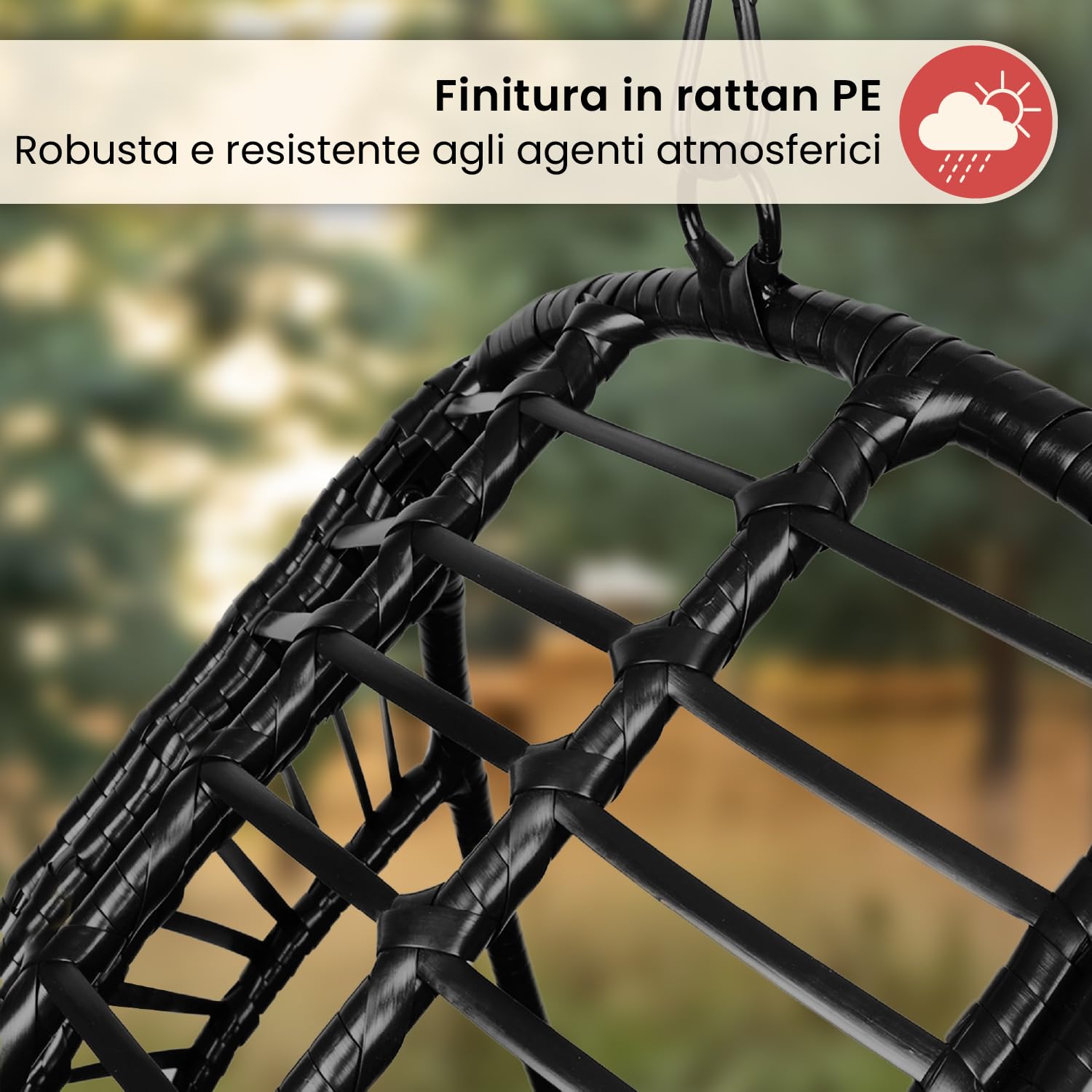 Swoods XXL poltrona sospesa - poltrona sospesa da giardino - Per uso interno ed esterno - con cuscino - resistente alle intemperie - portata fino a 150 kg (Nero)