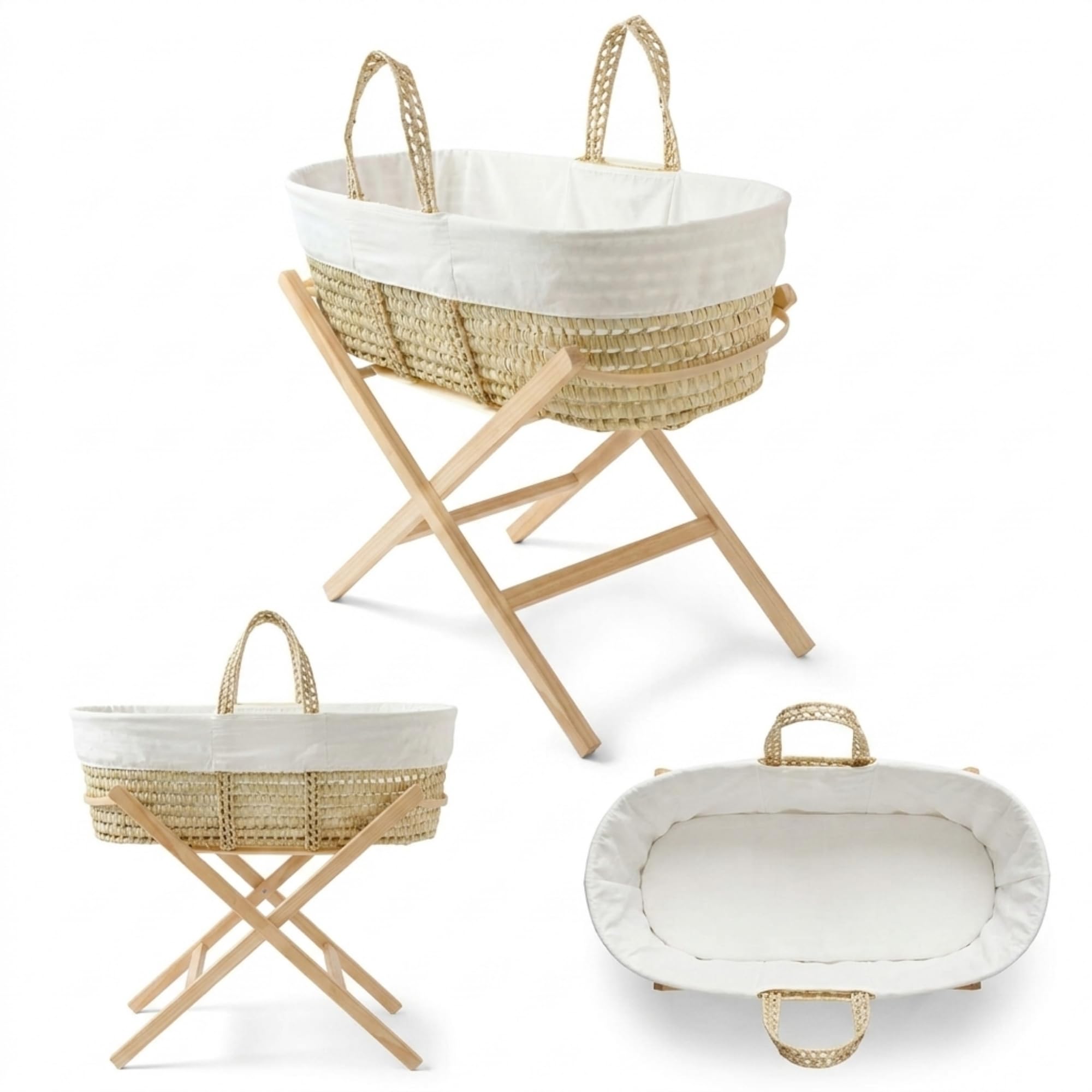 Clair de Lune Scandi - Culla in palma con supporto pieghevole naturale, 74 x 30 cm, colore: Bianco
