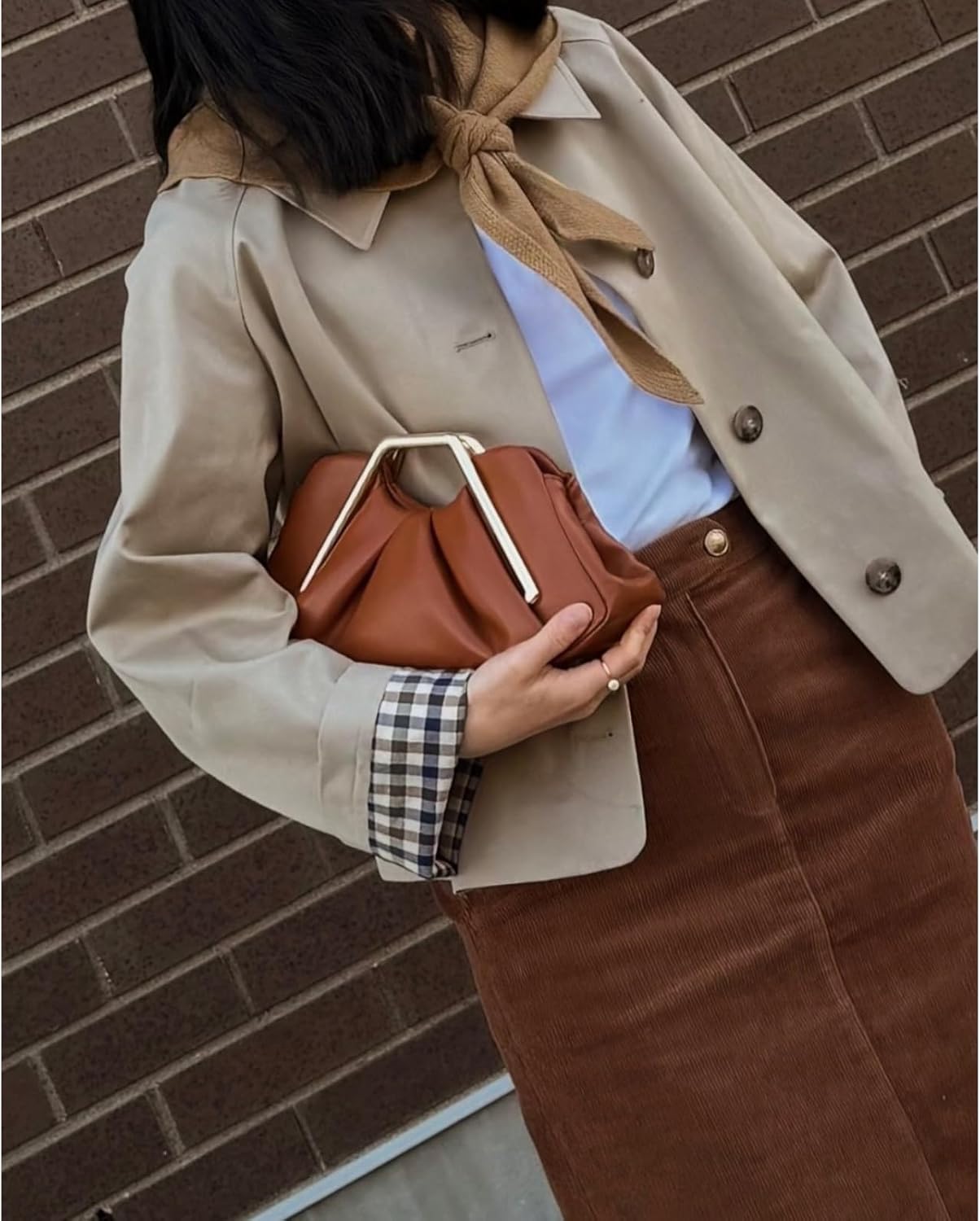 Designer Metal Frame Clutch for Women, Geometric PU Leather Handbag with Gold Metal Handle, Soft Pleated Evening Purse