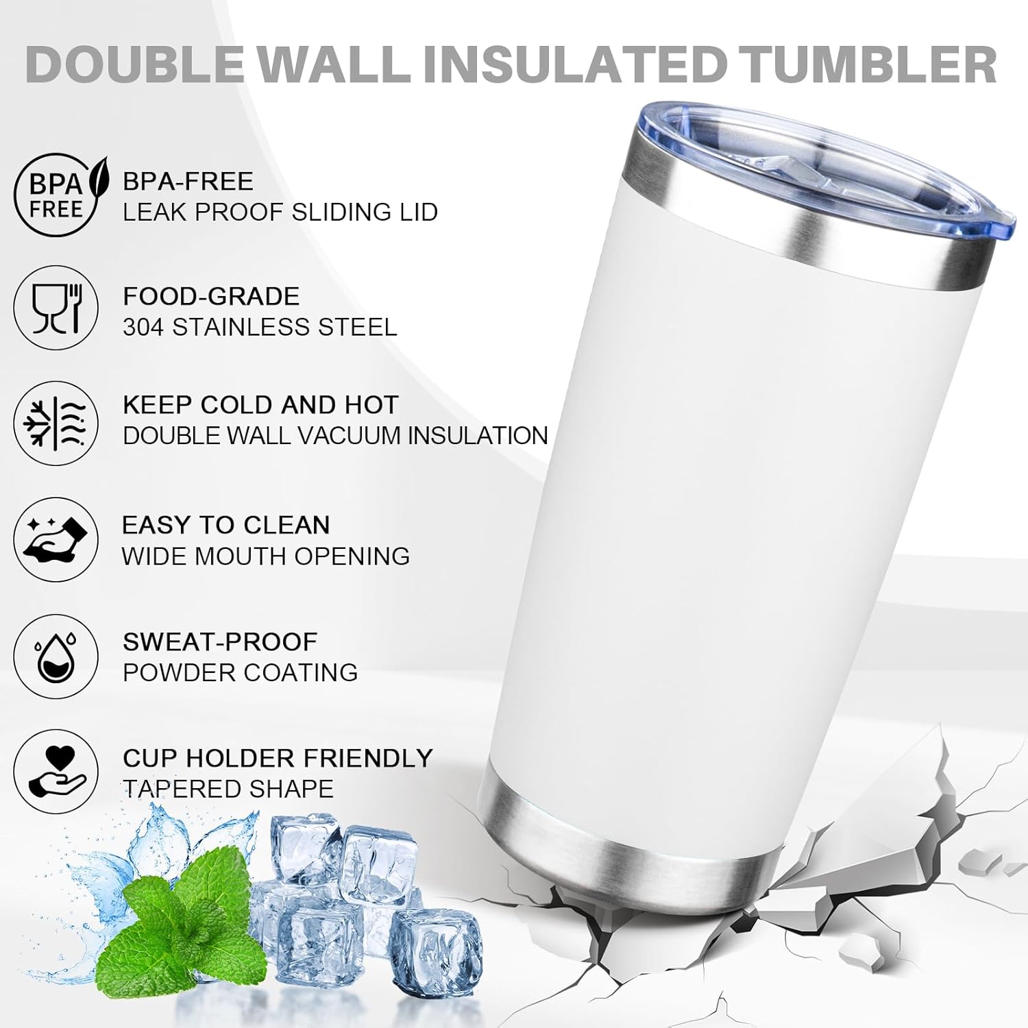 20oz Tumbler with Lid Double Wall Vacuum Insulated Travel Coffee Mug Stainless Steel Thermal Cup Powder Coated Sturdy Coffee Tumbler for Hot and Cold Beverage (White,1) - Image 4