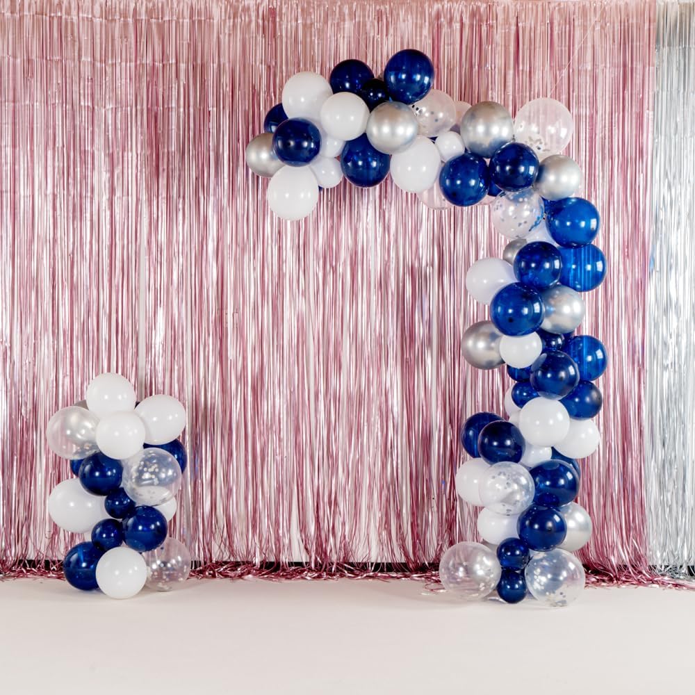 Restaurantware-Balloonify Balloon Garland Set, 1 Party Decoration Kit - 120 Balloons, With Chain, Navy, White, & Silver Latex Balloon Arch Kit, Includes Glue Dots