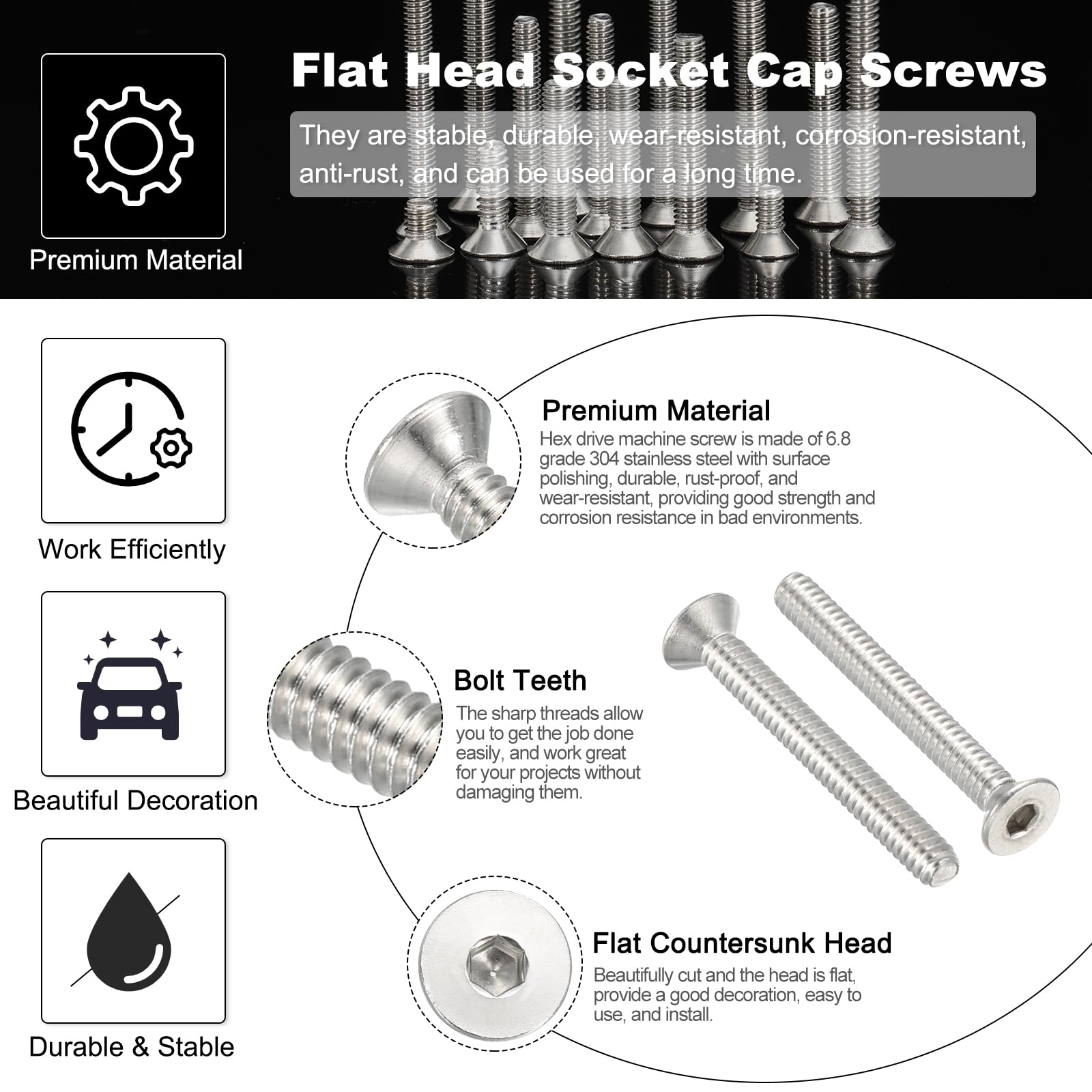 PATIKIL #10-24 x 2 Inch Flat Head Socket Cap Screws - Image 3
