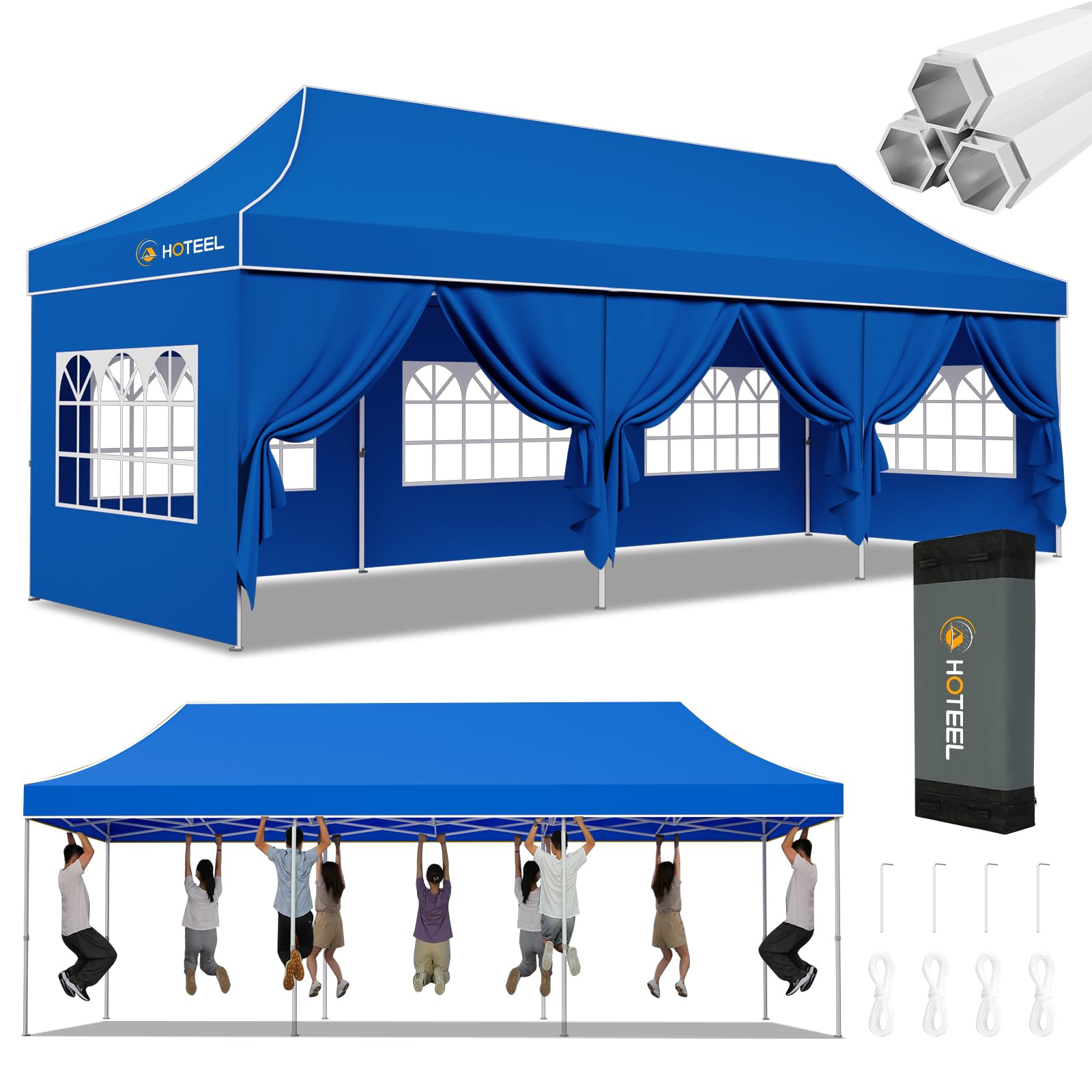 hoteel 10x30 pop up canopy tent heavy duty with 8 sidewalls, waterproof party tent, easy set-up commercial instant tents with hand bag, rope & nail, hexagonal leg 
