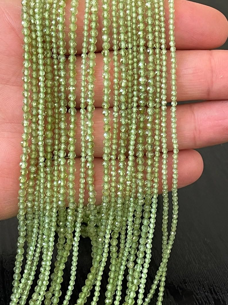 Perles rondes péridot naturel 2mm pour la création de colliers et bracelets de lithothérapie