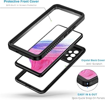 Lanhiem for Samsung Galaxy A53 5G Case, IP68 Waterproof Dustproof with Built-in Screen Protector, Heavy Duty Full Body Protective Phone Case for Samsung A53 5G, Black/Clear