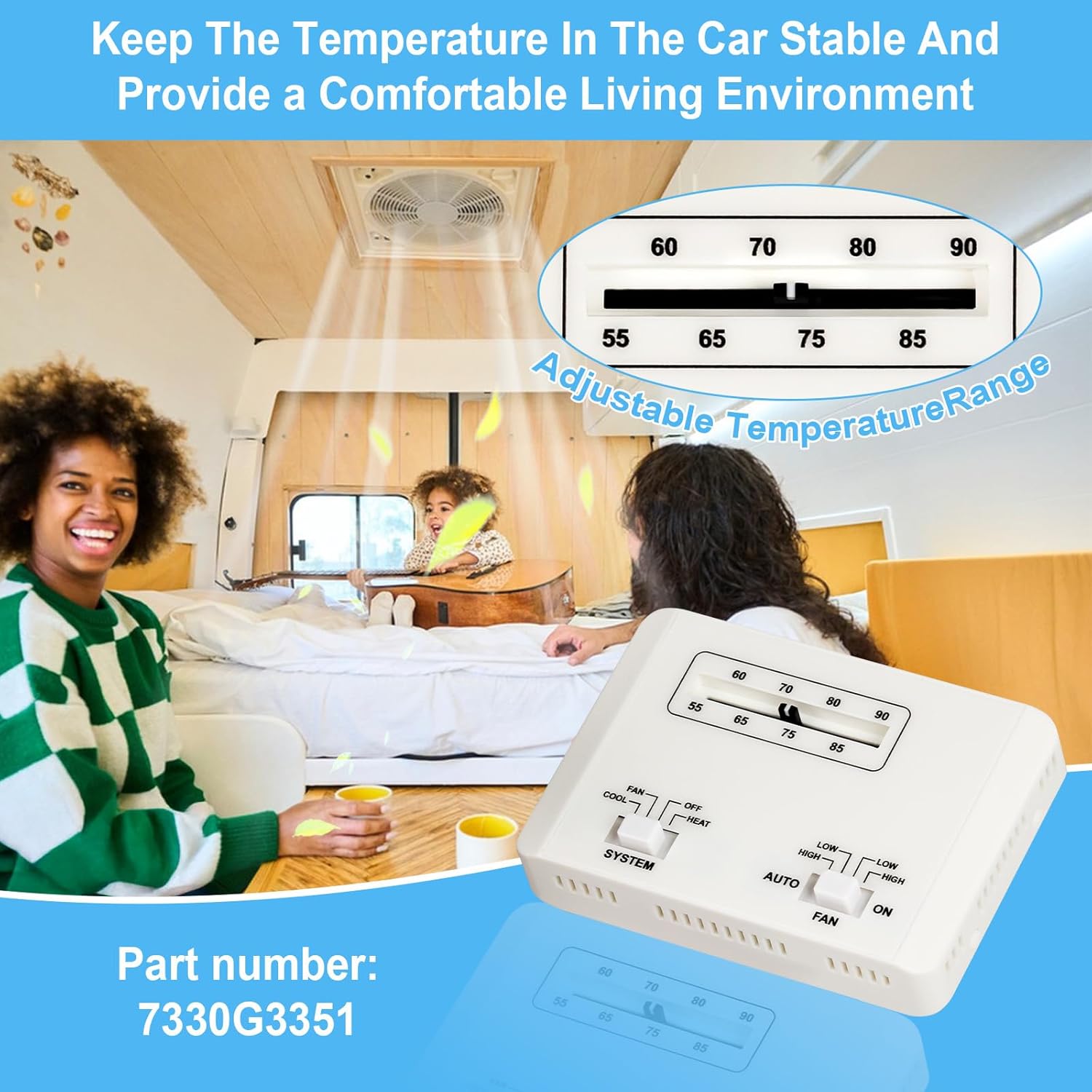 7330G3351 RV Air Conditioner Thermostat Compatible with Coleman Mach Series, 6 Color-Wire Single Stage Heating/Cooling Control Unit for RV AC Systems,12 VDC Relay, White