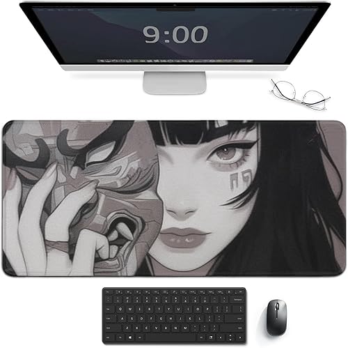 Miniatura 13 de Alfombrilla de mouse grande para videojuegos, samurái, anime, niña, genial, retro, japonesa, alfombrilla de escritorio grande, teclado extendido,