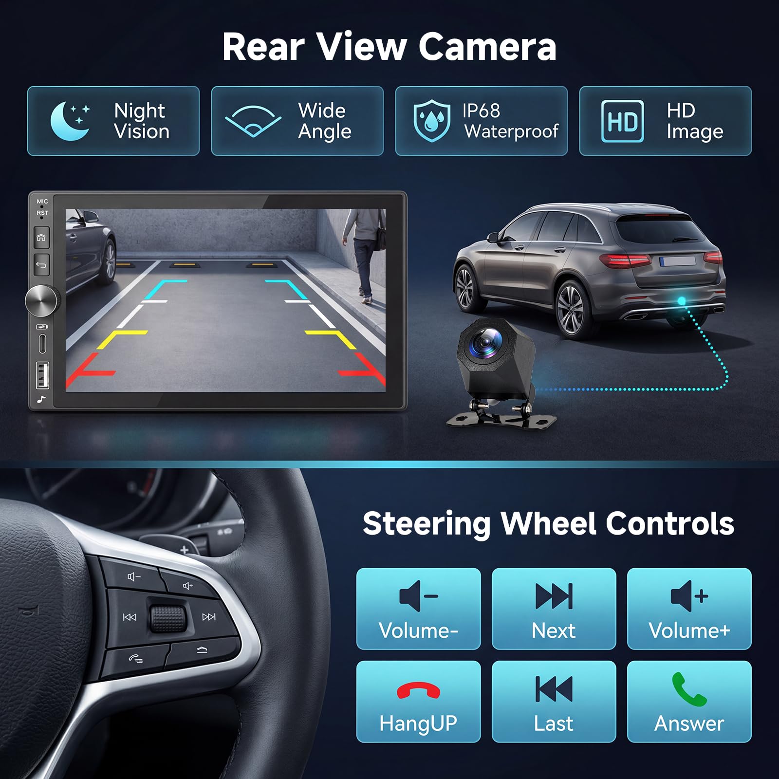 Hodozzy 4 GB + 128 GB Android radio samochodowe 2 DIN z bezprzewodowym Carplay Android Auto, 7 cali Incell ekran dotykowy radio samochodowe z nawigacją WLAN, DSP, Bluetooth, Mirror Link, SWC, FM/RDS