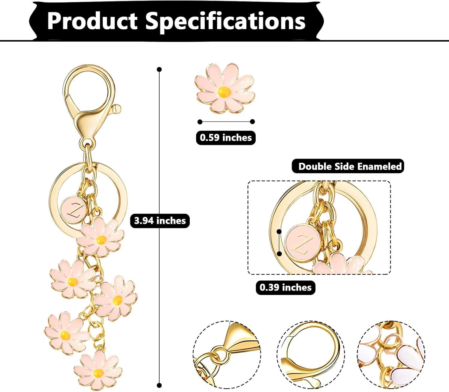 Initial Flower Keychain, Cute letter Key Chains, A-Z Key Chain Charm, Keychain Accessories for Women Purse Bag - Image 3