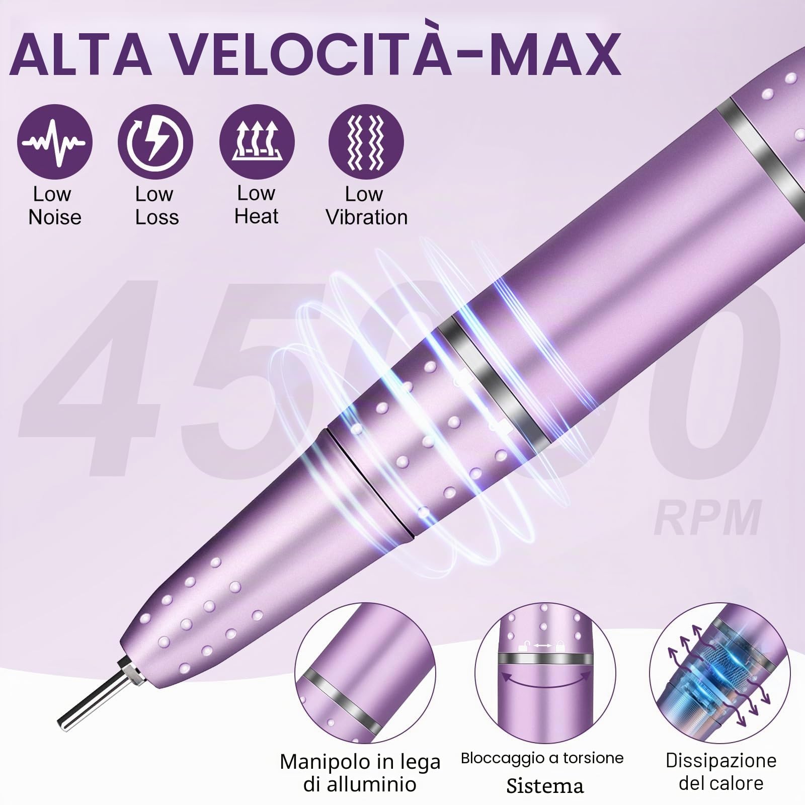 Fresa Per Unghie Professionale,Fresa Per Unghie 45000 Giri/Min,Trapano Elettrico Per Unghie Con 11 Punte Display Led,Lime Per Unghie Portatili Unghie Acriliche E Gel,Manicure E Pedicure (Viola)
