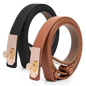 Womens Thin Leather Belts with Turn Lock Buckle Belt Women Adjustable for Pants Dresses Jeans Coats