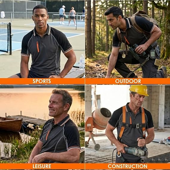 WrightFits Core Active Men’s 2-Tone Work Polo Shirt - Zipper Chest Pocket