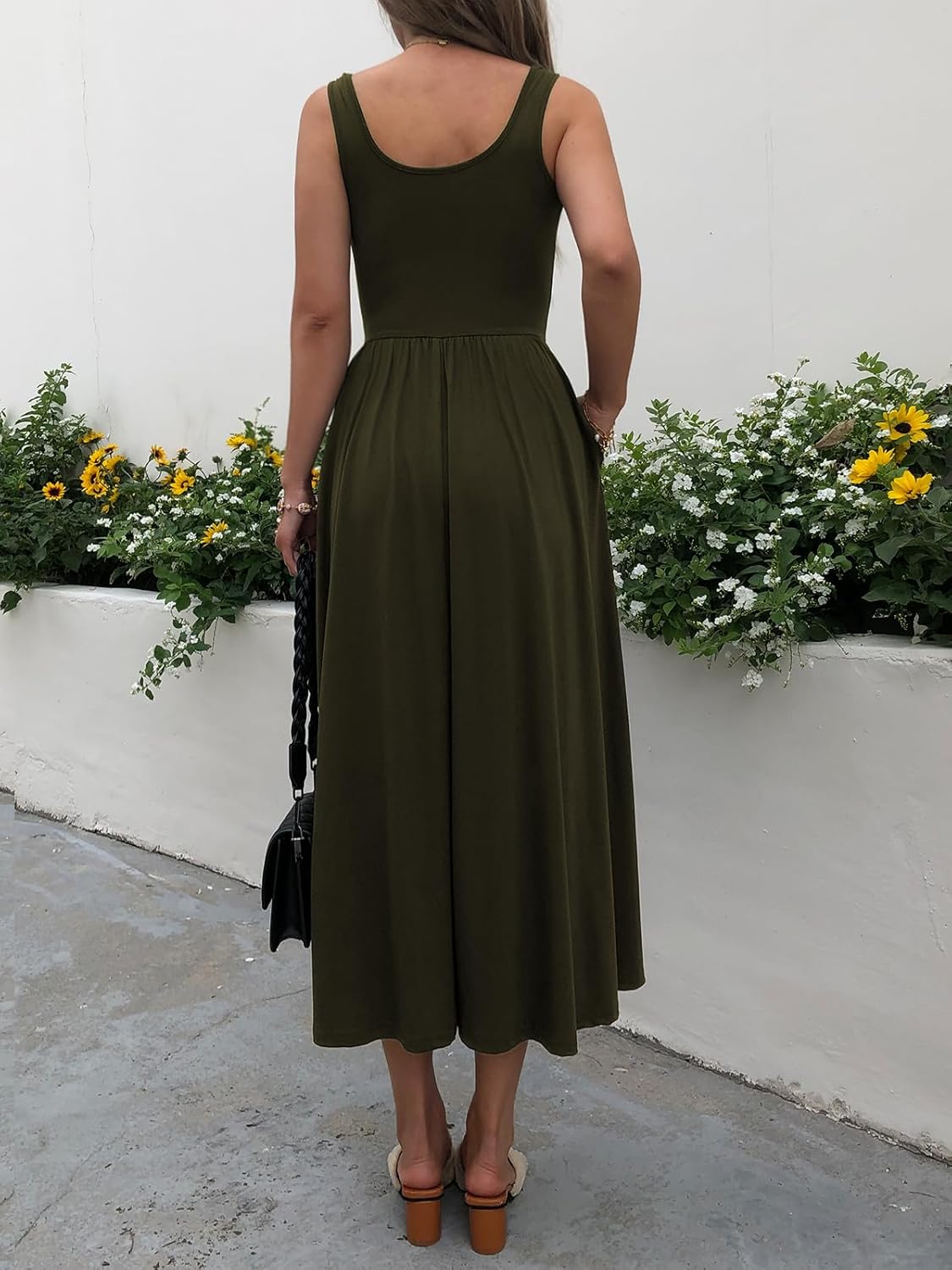 Women's Summer Maxi Dress 2026 - Sleeveless Square Neck Casual Beach Sundress with Pockets, Flowy Patchwork Knit - Image 5