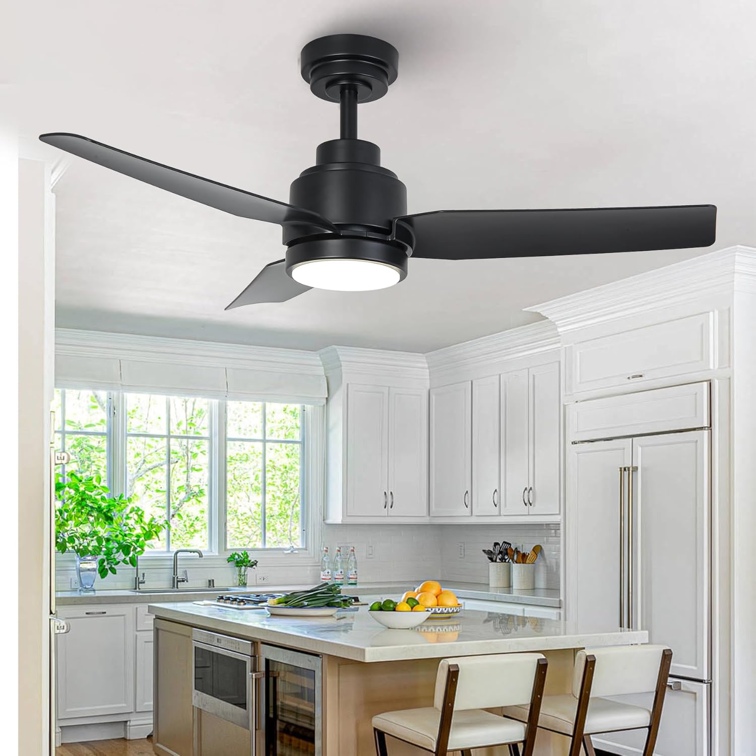 42 Inch Ceiling Fan with Light and Remote, DC Motor, 6-Speed Reversible, LED Dimmable, Smart App Control, Quiet Ceiling Fan for Home, Black