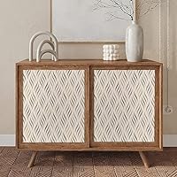 Vista 5 de Boho Wave Leaf Geometric Wallpaper, Cream PVC, Peel and Stick, Removable, Renter Friendly, Vintage, Modern, Easy DIY, 1 Roll = 17.71x118.1in