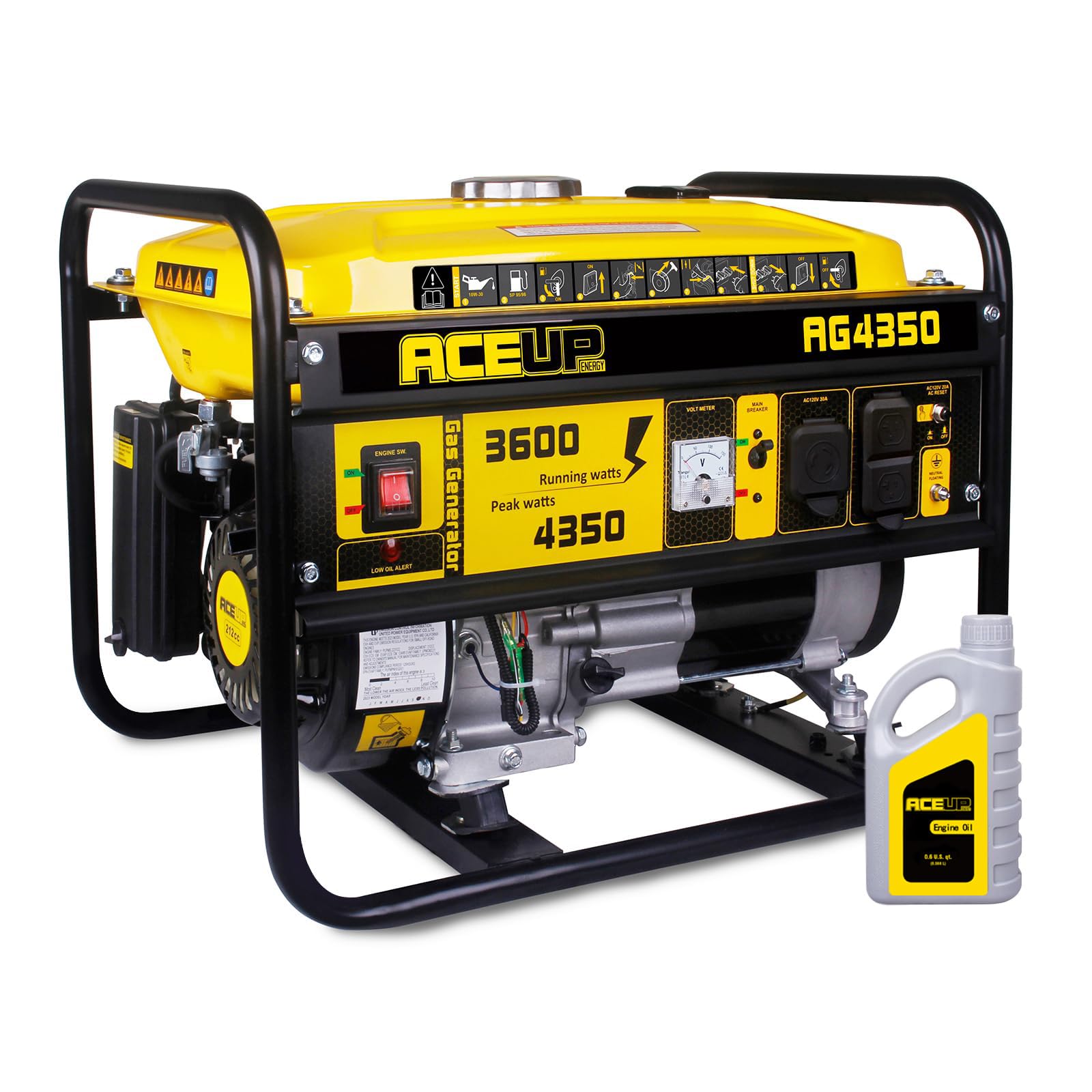 Aceup Energy 4350 Watt Gas Generator for home use, Portable Gas Powered generator 30A Outlet, EPA & CARB Compliant