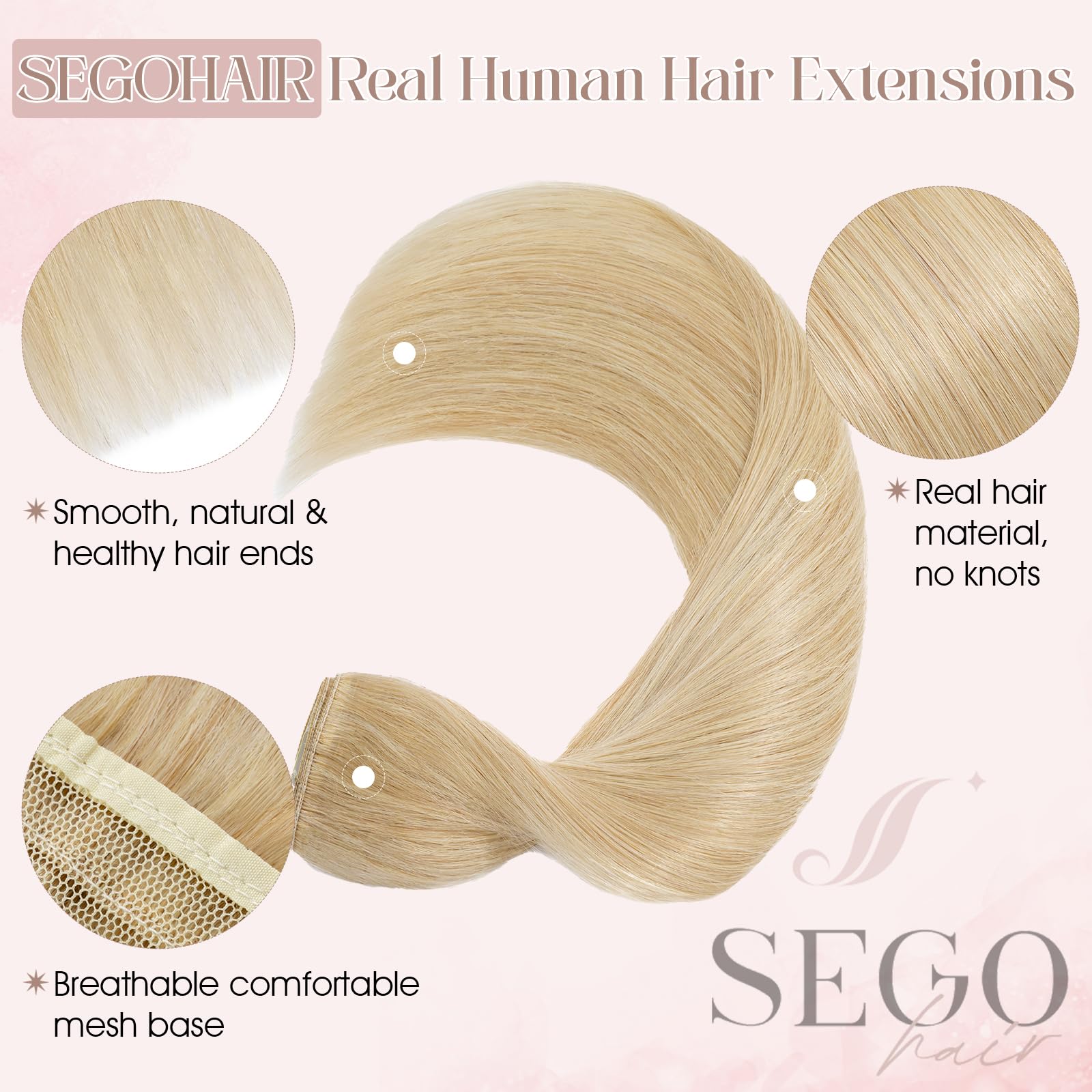 SEGOHAIR Clip in Hair Extensions Real Human Hair, 18" Hair Extensions Clip in One Piece 5 Clips Remy Seamless (50g) Golden Blonde - Image 3