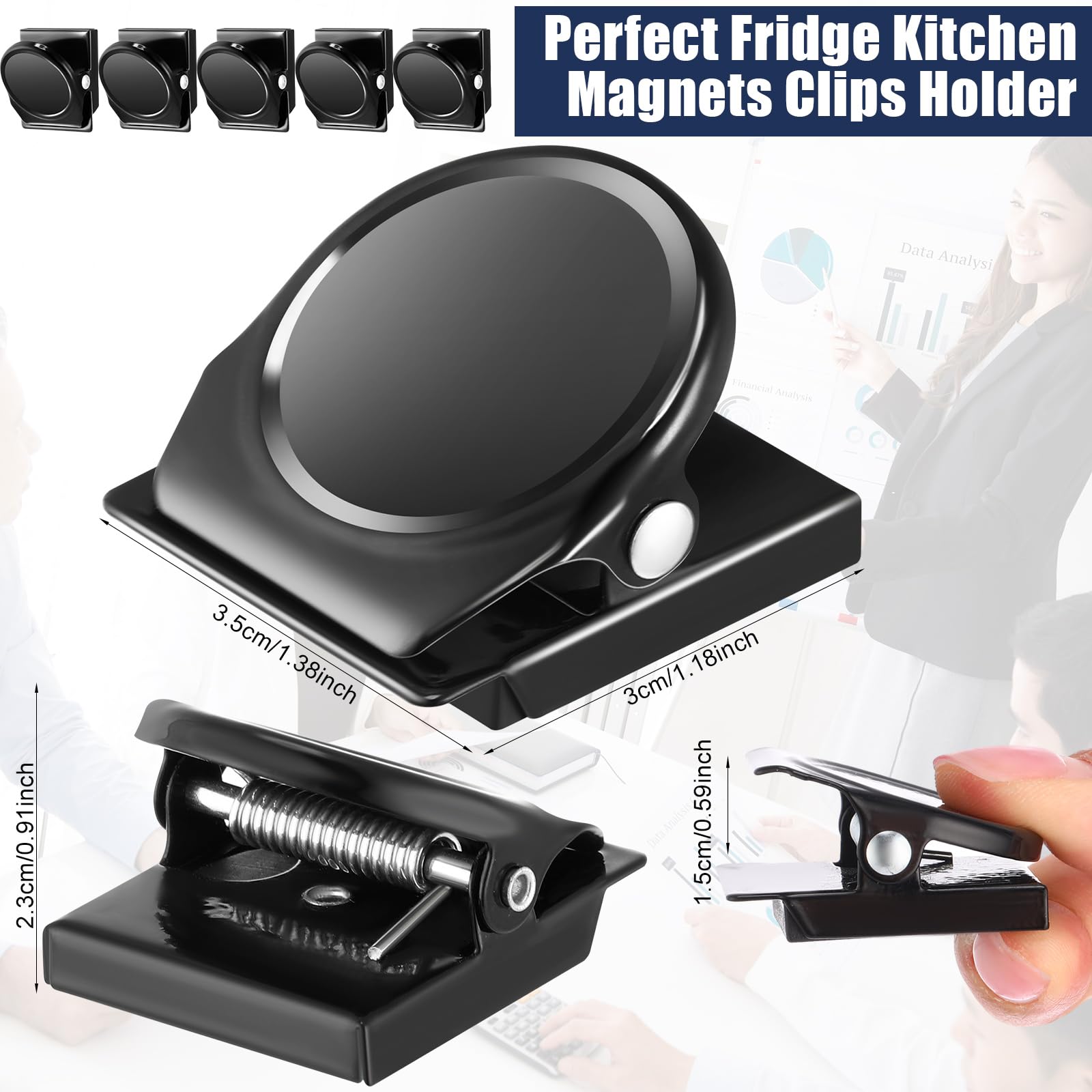 Tenceur Metall-Magnet-Clips, robust, für Kühlschrank, Whiteboard, Magnetclip für Büro, Klassenzimmer, Lehrer, Schule, Schließfach, Zubehör, Schwarz, 54 Stück