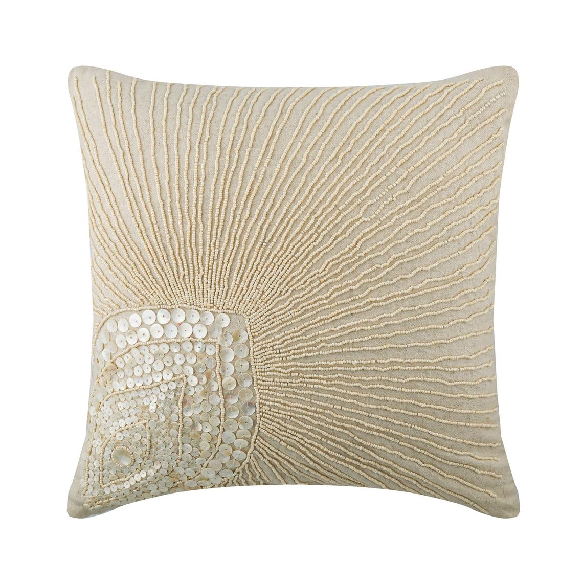 The HomeCentric Ecru Shams, Peacock Feather Mother Of Pearls Cushion Shams, Pack of 2, 60x60 cm (24"x24") Cushion Sham, Cotton Linen Cushion Sham, Contemporary Cushion Shams, Floral - Peacock Pearls โ image 1