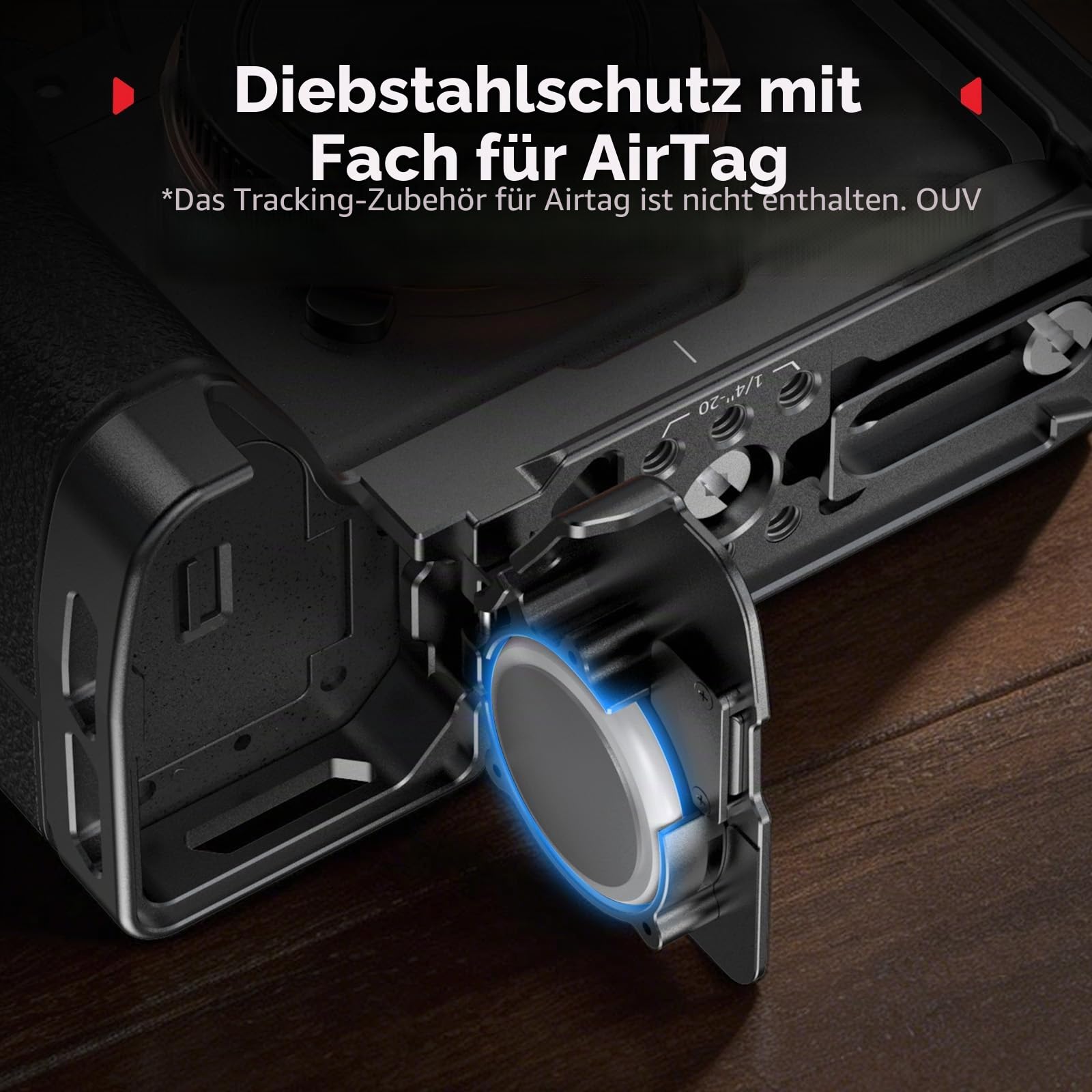 SMALLRIG L-förmige Montageplatte für Sony Alpha 7 V / 7R V / 7 IV, integrierter Slot für AirTag, 24 mm ausziehbare Seitenplatte, Schnellwechselplatte für Arca-Swiss, vertikales und horizontales - 6034