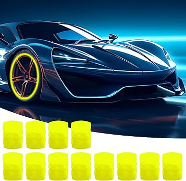 Glow in The Dark Valve Cap,Glow in The Dark car Cap ,Luminous Tire Valve Stem Caps,Universal Fluorescent tire Valve caps 4 pcs/Set,Luminous Valve Nozzle,Cool Noctilucous Yellow,12pcs