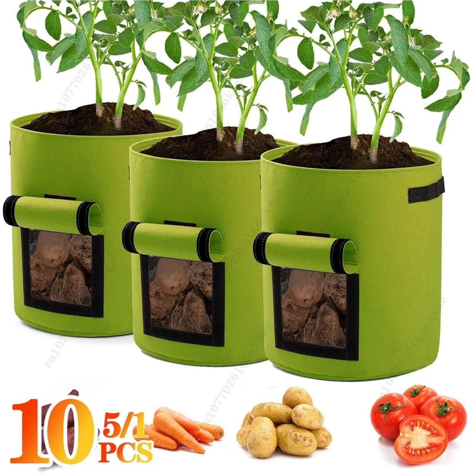 Bolsas de Cultivo de Patatas Bolsas de cultivo plantas fieltro 5/10 galones | Jardín de tela no tejida(Black S-10PCS)
